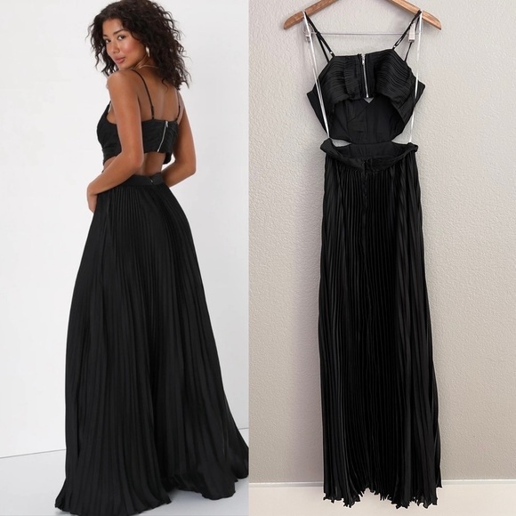 Got the Glam Black Pleated Cutout Maxi Dress - Picture 5 of 7